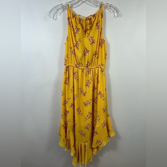 GB Girls Yellow Floral High Neck Halter Sundress with Asymmetrical Hem, Sz LG - Picture 2 of 16